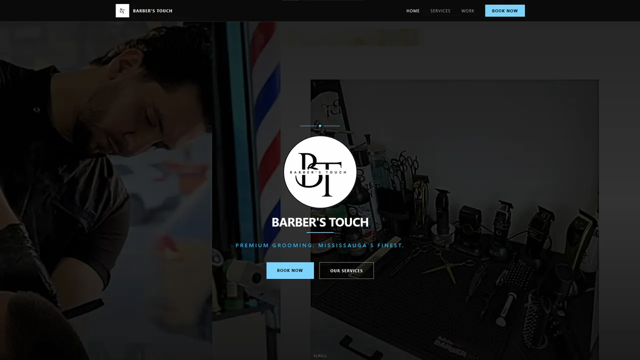 The Barber's Touch home page: a barbershop landing page with a booking call to action.